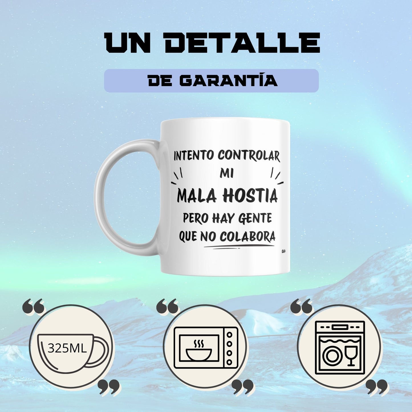 Taza divertida “Intento controlar mi mala hostia, pero hay gente que no colabora” – Humor sarcástico y original – Cerámica premium 325 ml