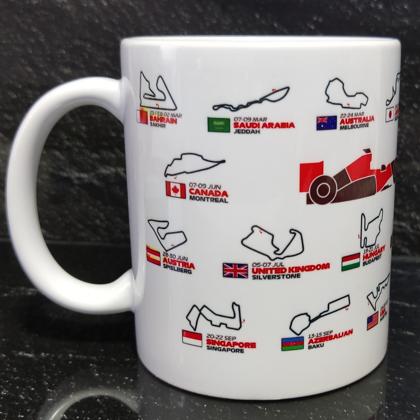 Taza Fórmula 1 o Moto GP con Calendario y Circuitos 2024 y Calendario de bolsillo