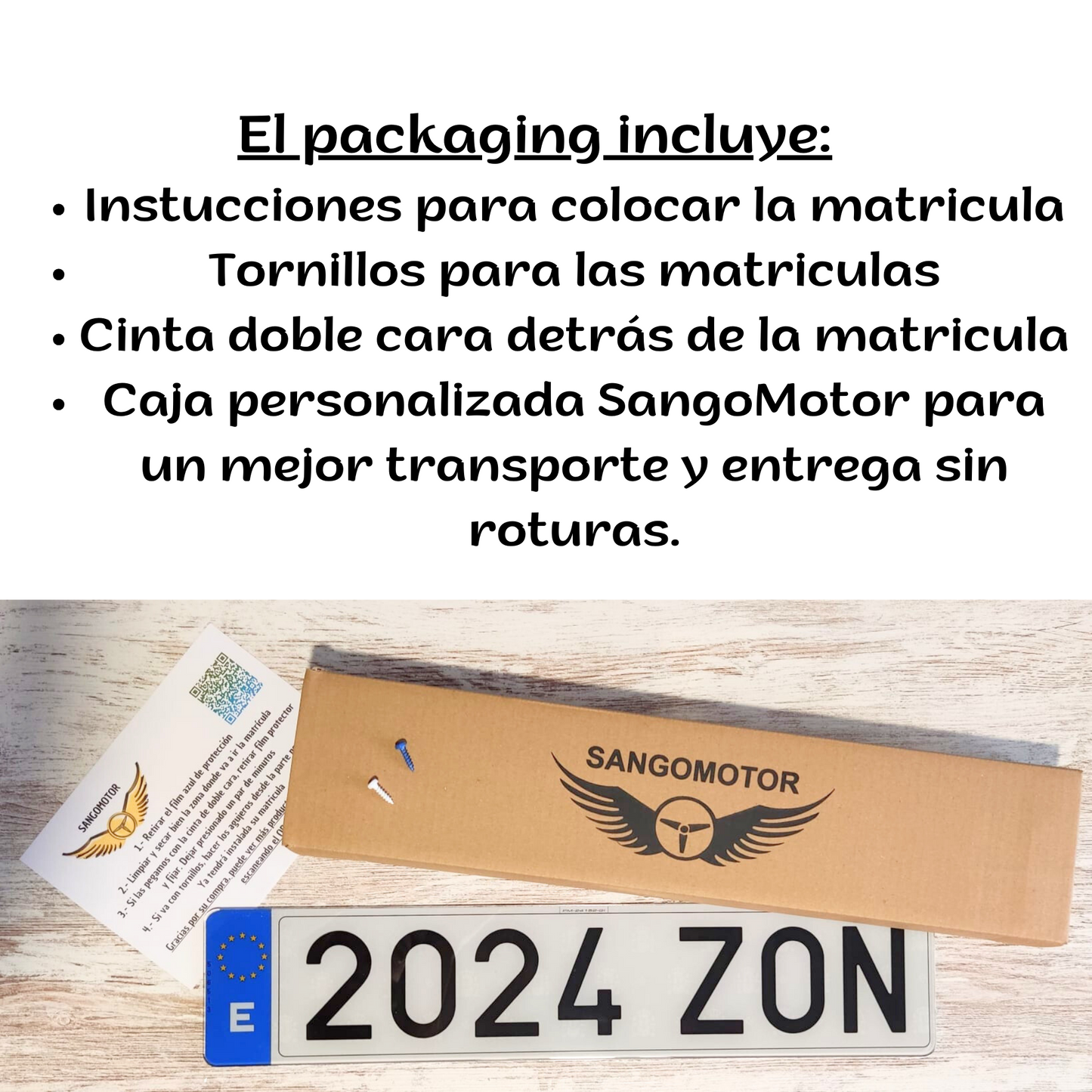 SANGOMOTOR Matrícula Coche Homologada Acrílica Metacrilato con Adhesivos y Tornillos Montaje (2 Unidades Con Marco))