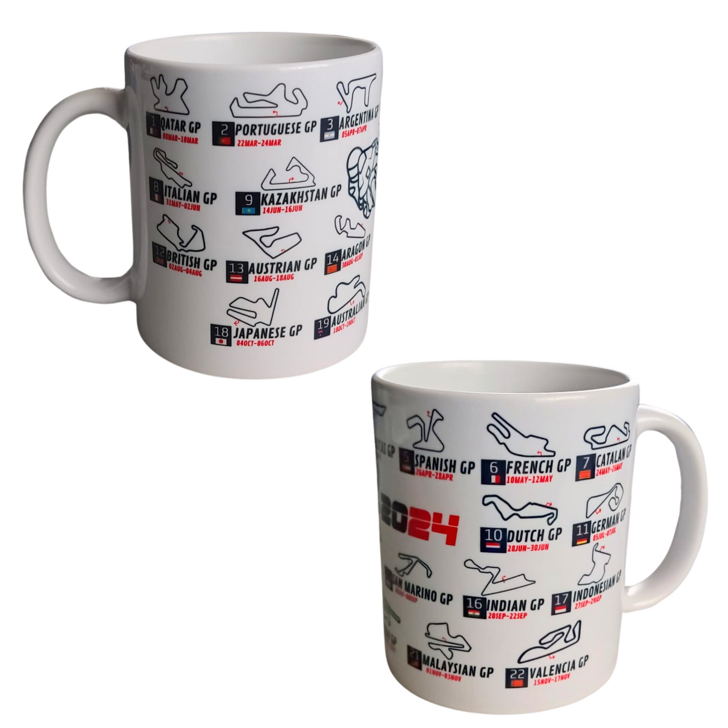 Taza Fórmula 1 o Moto GP con Calendario y Circuitos 2024 y Calendario de bolsillo
