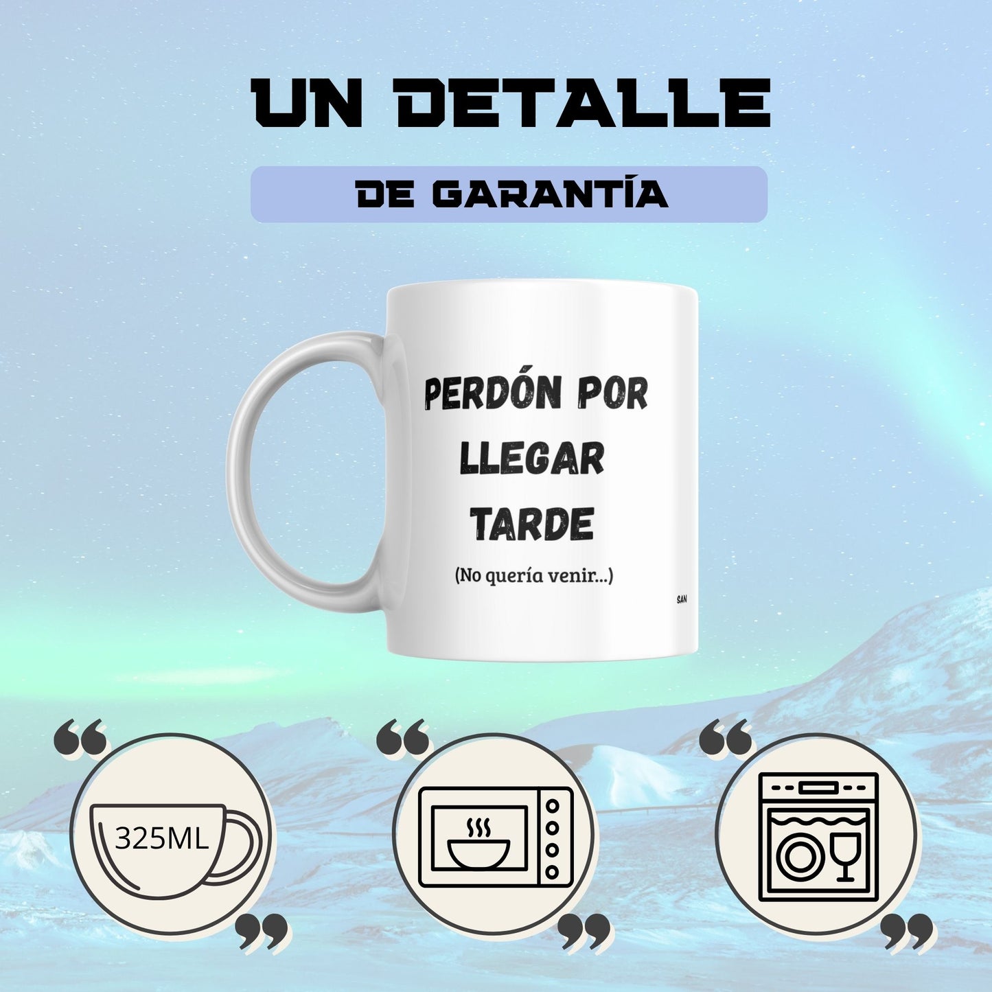Taza divertida “Perdón por llegar tarde (no quería venir)” – Regalo sarcástico y original – Cerámica premium 325 ml