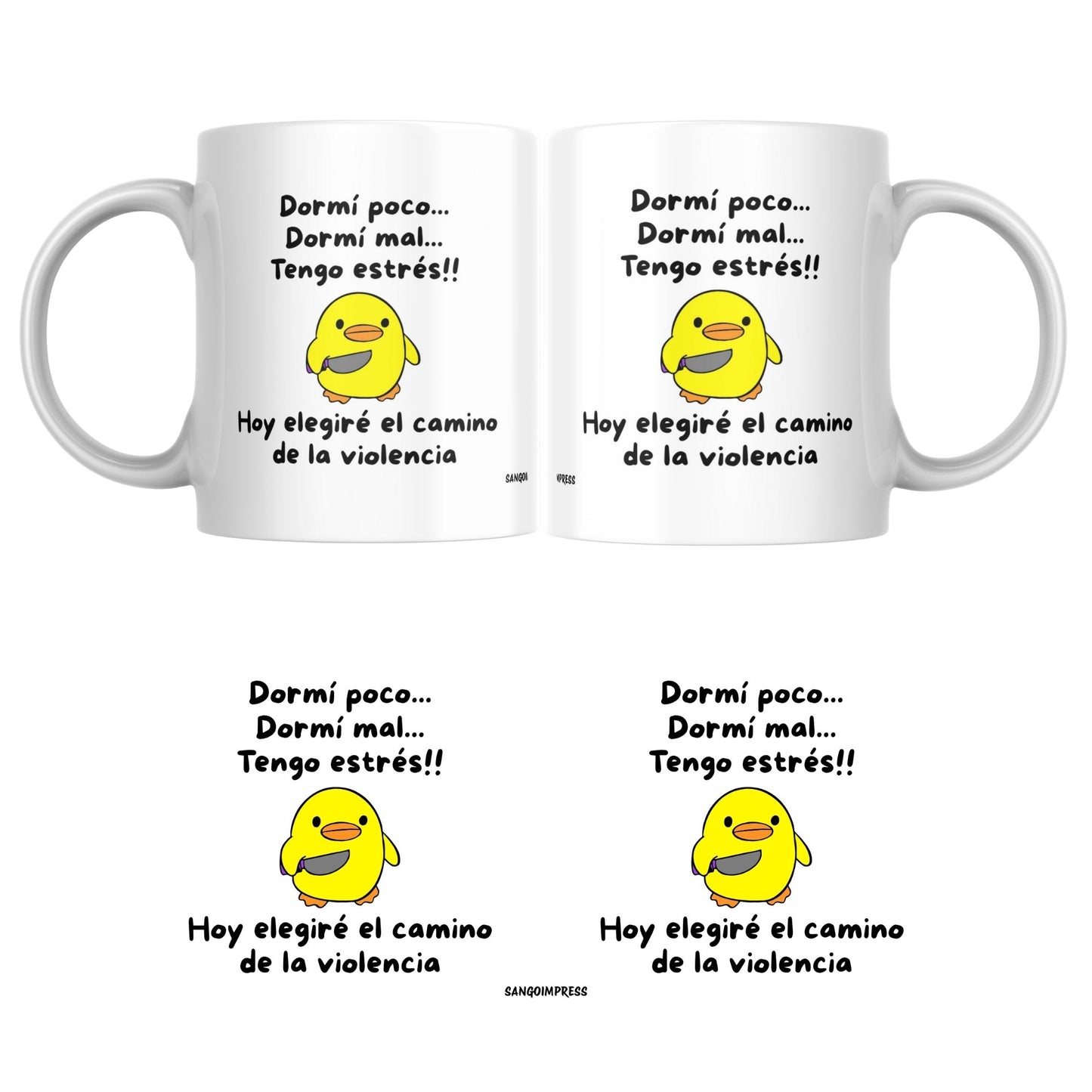 Taza divertida “Dormí poco, dormí mal, tengo estrés... hoy elegiré el camino de la violencia” – Regalo humor negro – Cerámica premium 325 ml