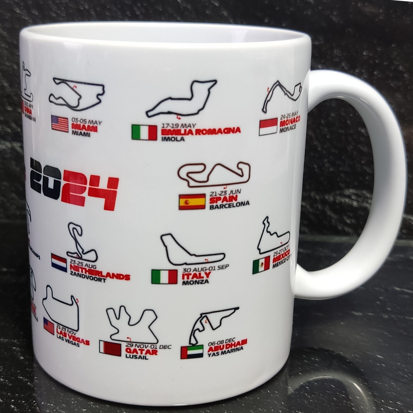 Taza Fórmula 1 o Moto GP con Calendario y Circuitos 2024 y Calendario de bolsillo