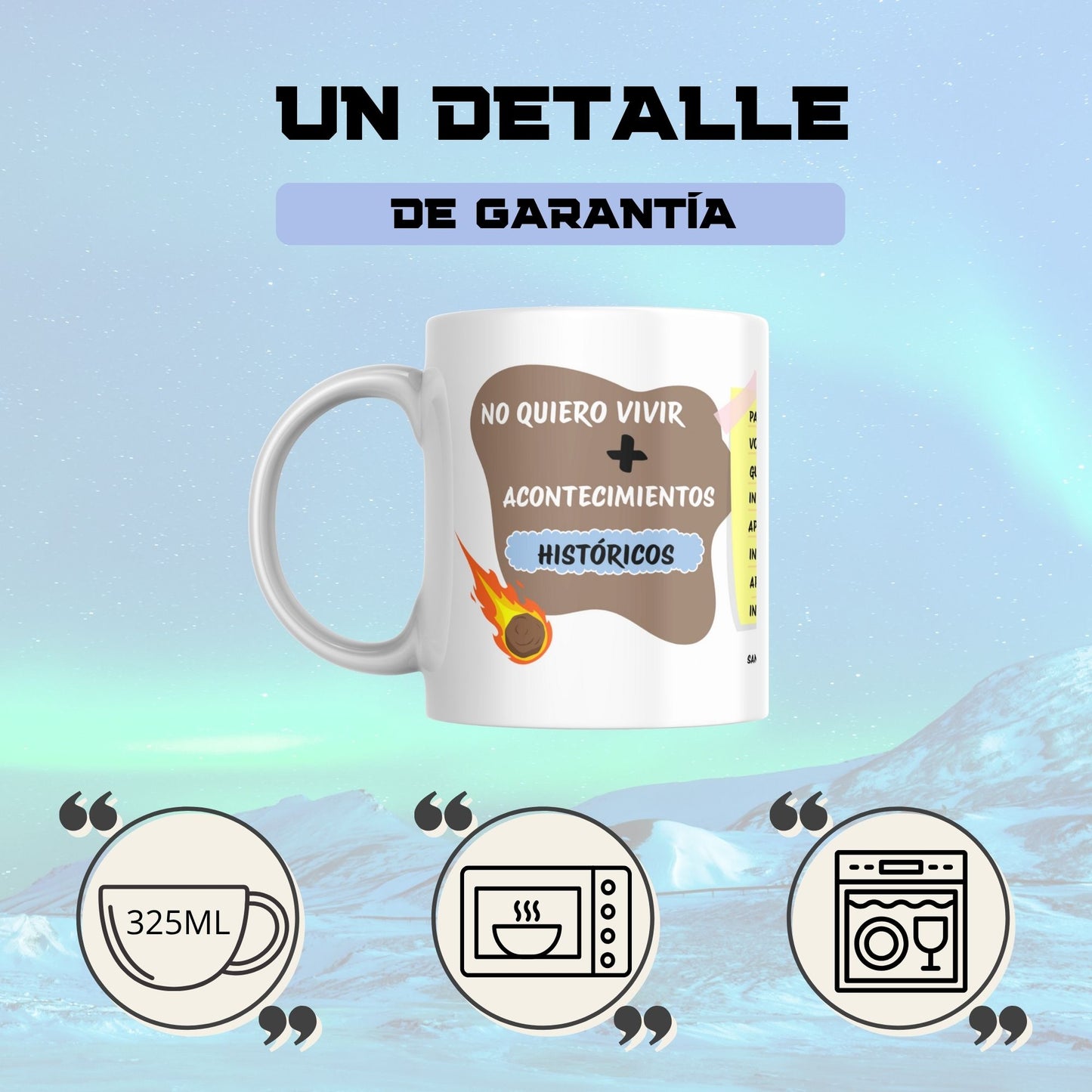 Taza divertida “No quiero vivir más acontecimientos históricos” – Regalo original, cerámica premium 325ml – Humor para amantes de la historia y el café
