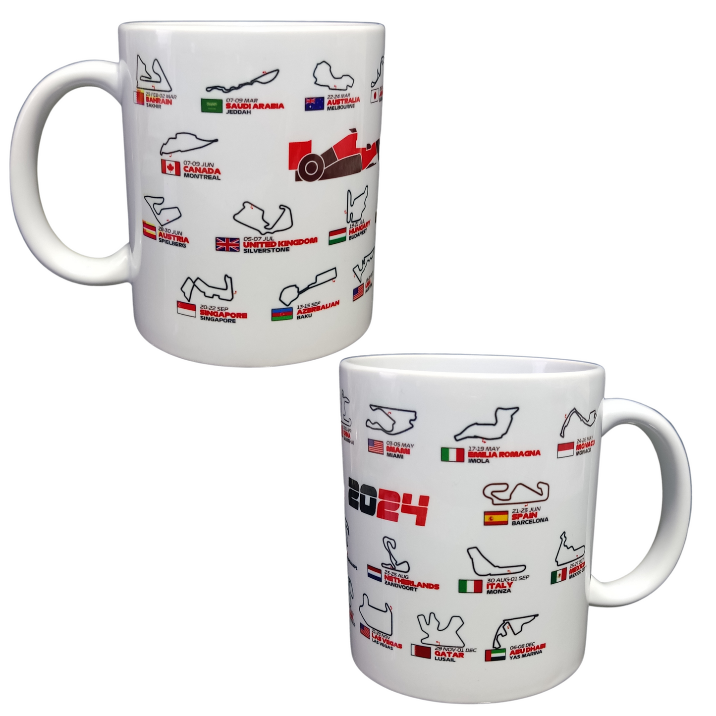 Taza Fórmula 1 o Moto GP con Calendario y Circuitos 2024 y Calendario de bolsillo