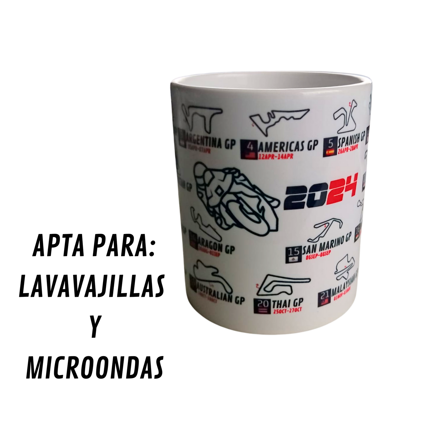 Taza Fórmula 1 o Moto GP con Calendario y Circuitos 2024 y Calendario de bolsillo