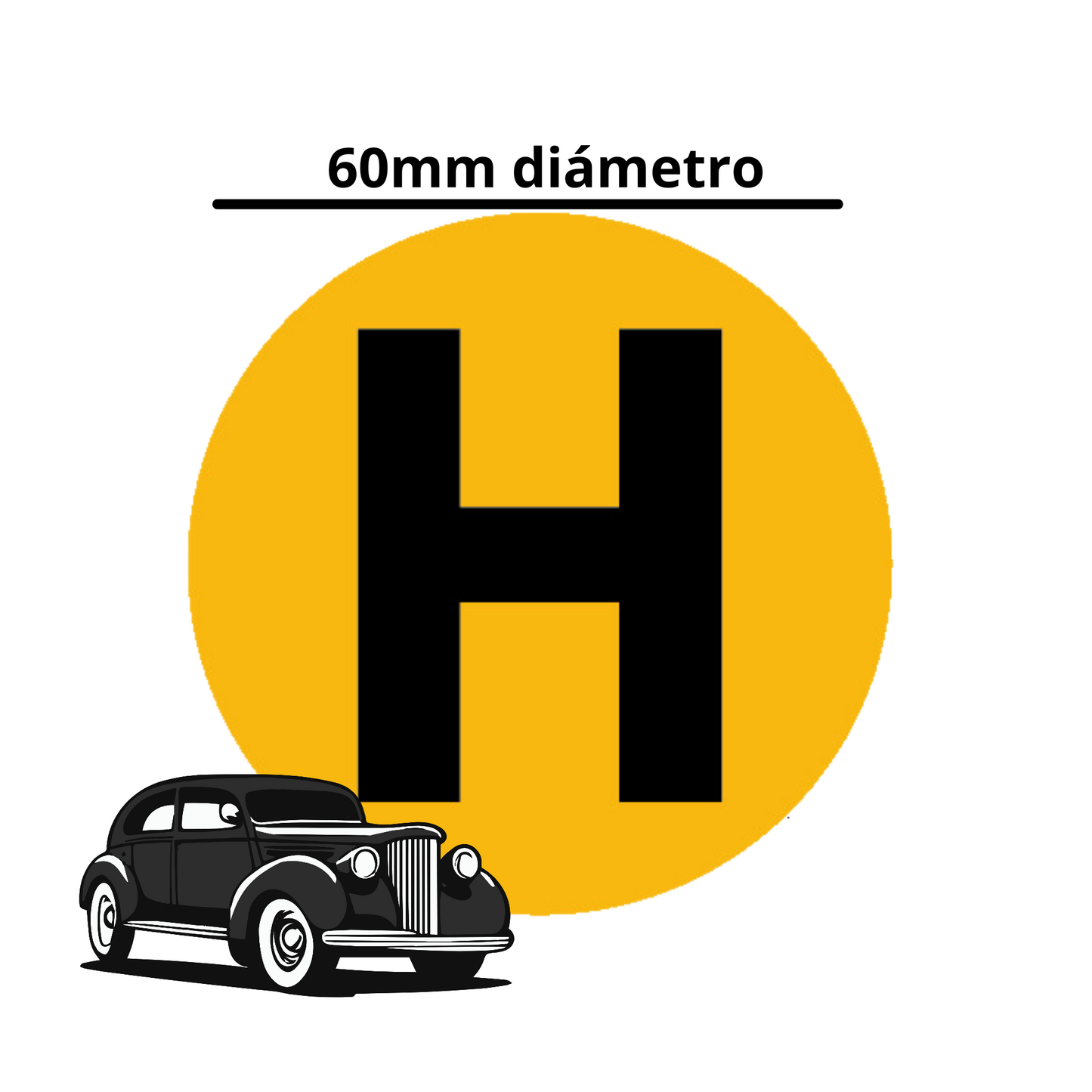 Pegatina Distintivo Histórico, Homologada, Reflectante, Adhesiva, H negro mate, para interior, 60mm De Diámetro.