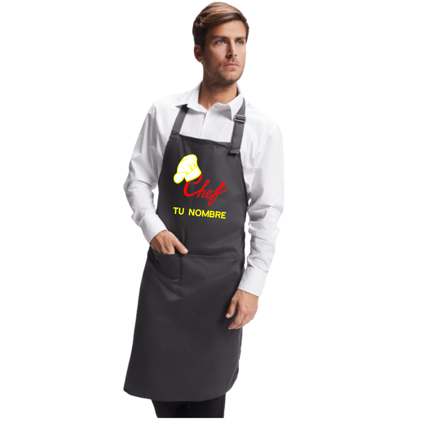 SANGOIMPRESS Delantal Chef Cocinero Hombre Mujer Personalizado Bordado Con Tu Nombre. Regalo original. Bordado