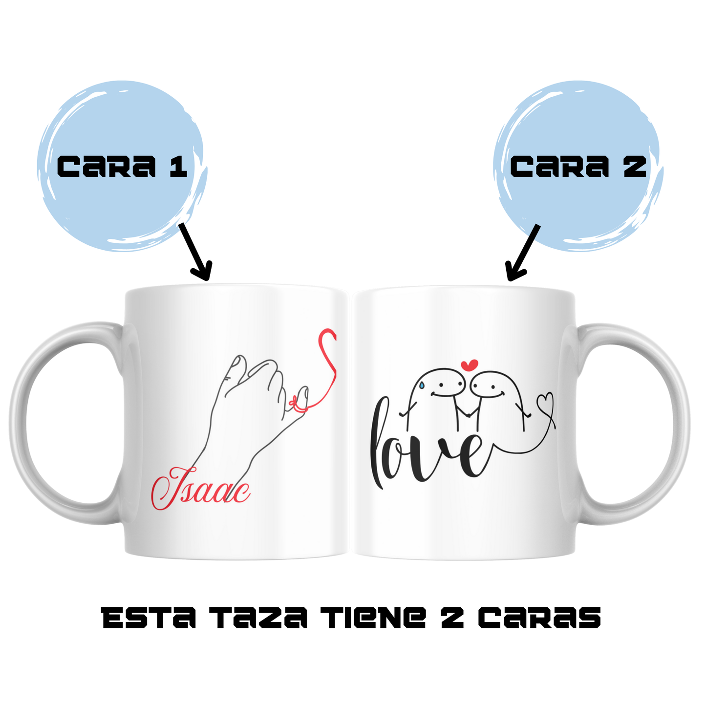 Pack de Dos Tazas Personalizadas Hilo Rojo Corazón para Pareja, Familia, Amigos. Regalo Original y Divertido. Regalo para San Valentin, Aniversario, Cumpleaños Apta para Lavavajillas y Microondas