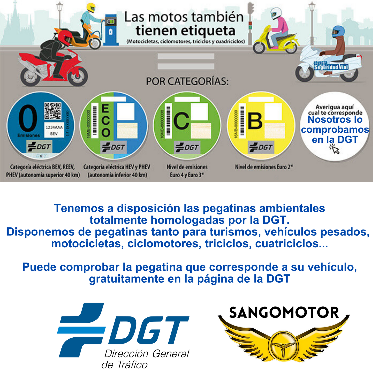 SANGOMOTOR Pegatina Distintivo Medioambiental Homologada DGT Coche o Moto