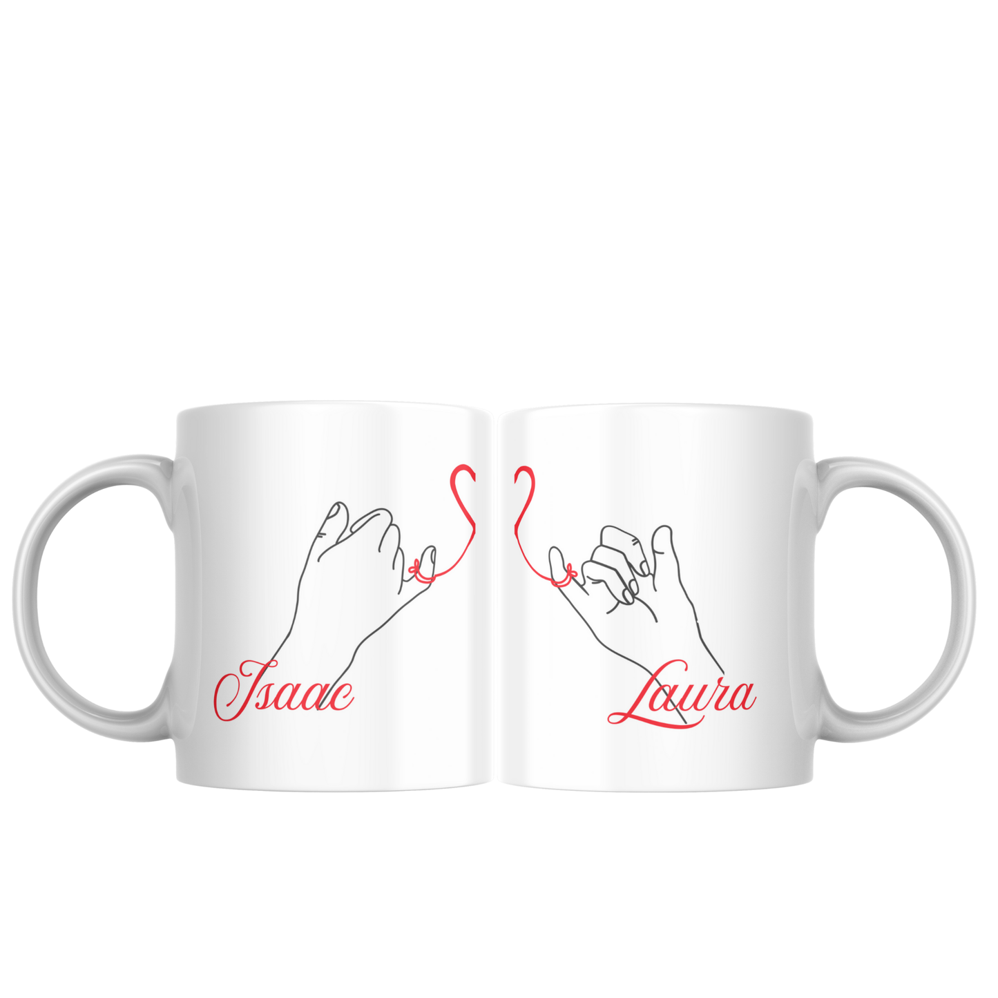Pack de Dos Tazas Personalizadas Hilo Rojo Corazón para Pareja, Familia, Amigos. Regalo Original y Divertido. Regalo para San Valentin, Aniversario, Cumpleaños Apta para Lavavajillas y Microondas
