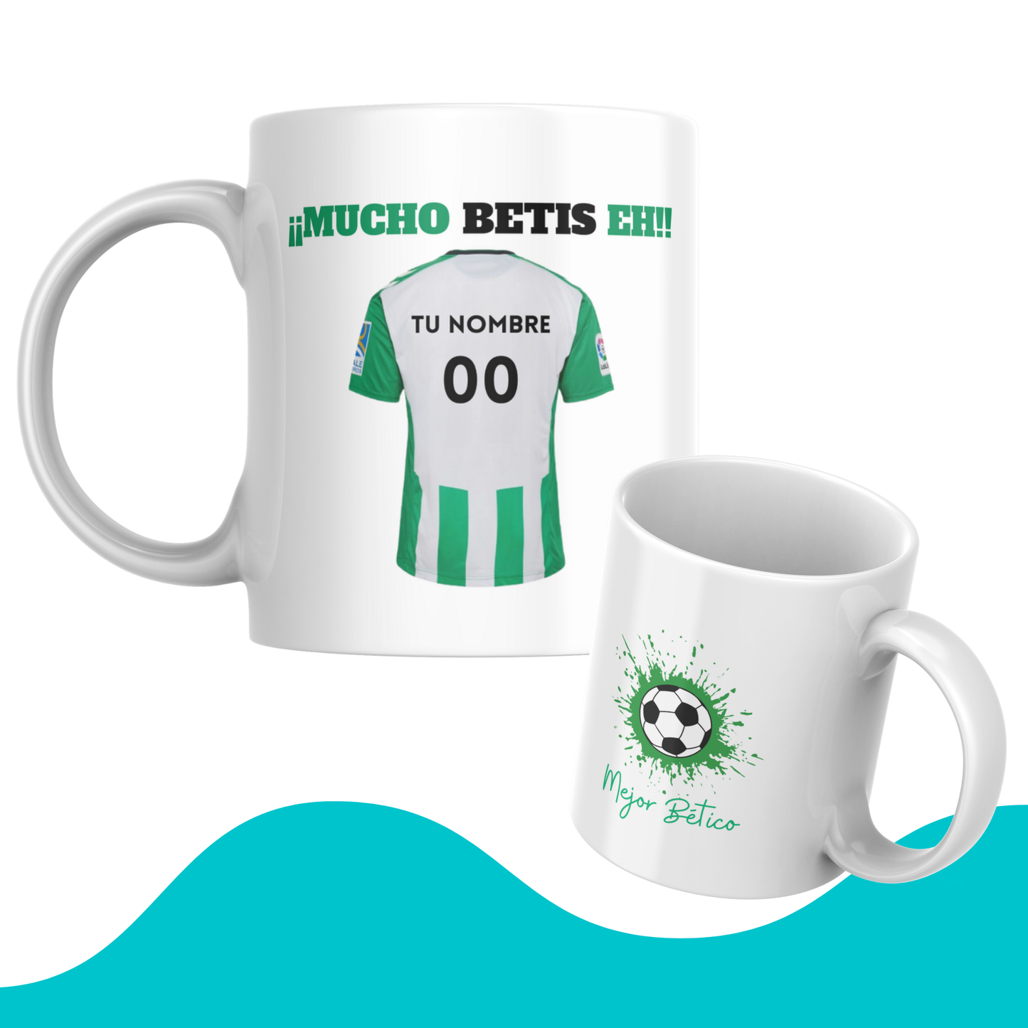 Taza Betis Personalizada Con Tu Nombre y Número Favorito. Regalo para Aficionados al Fútbol – Cerámica de Alta Calidad, Apta para Microondas y Lavavajillas