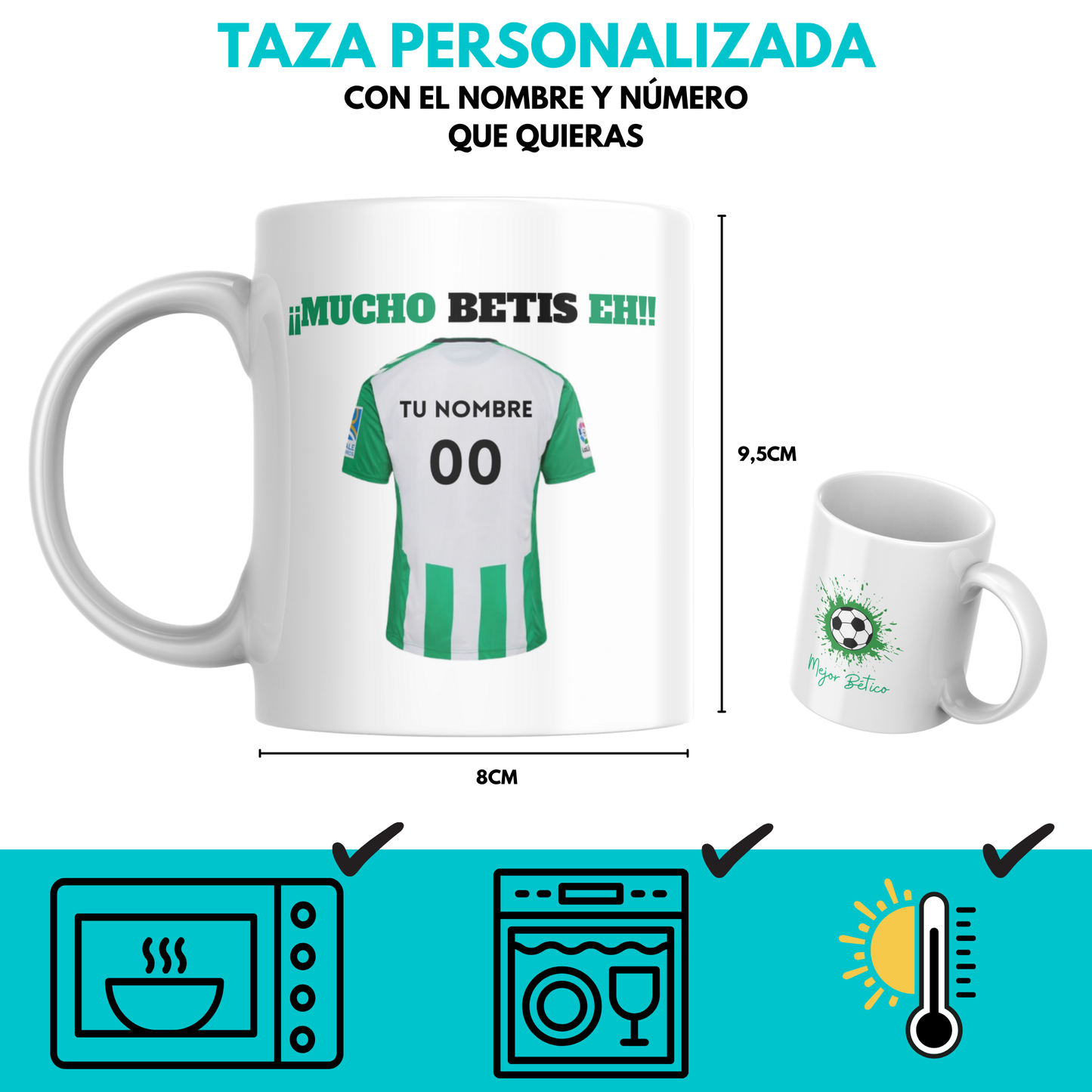 Taza Betis Personalizada Con Tu Nombre y Número Favorito. Regalo para Aficionados al Fútbol – Cerámica de Alta Calidad, Apta para Microondas y Lavavajillas