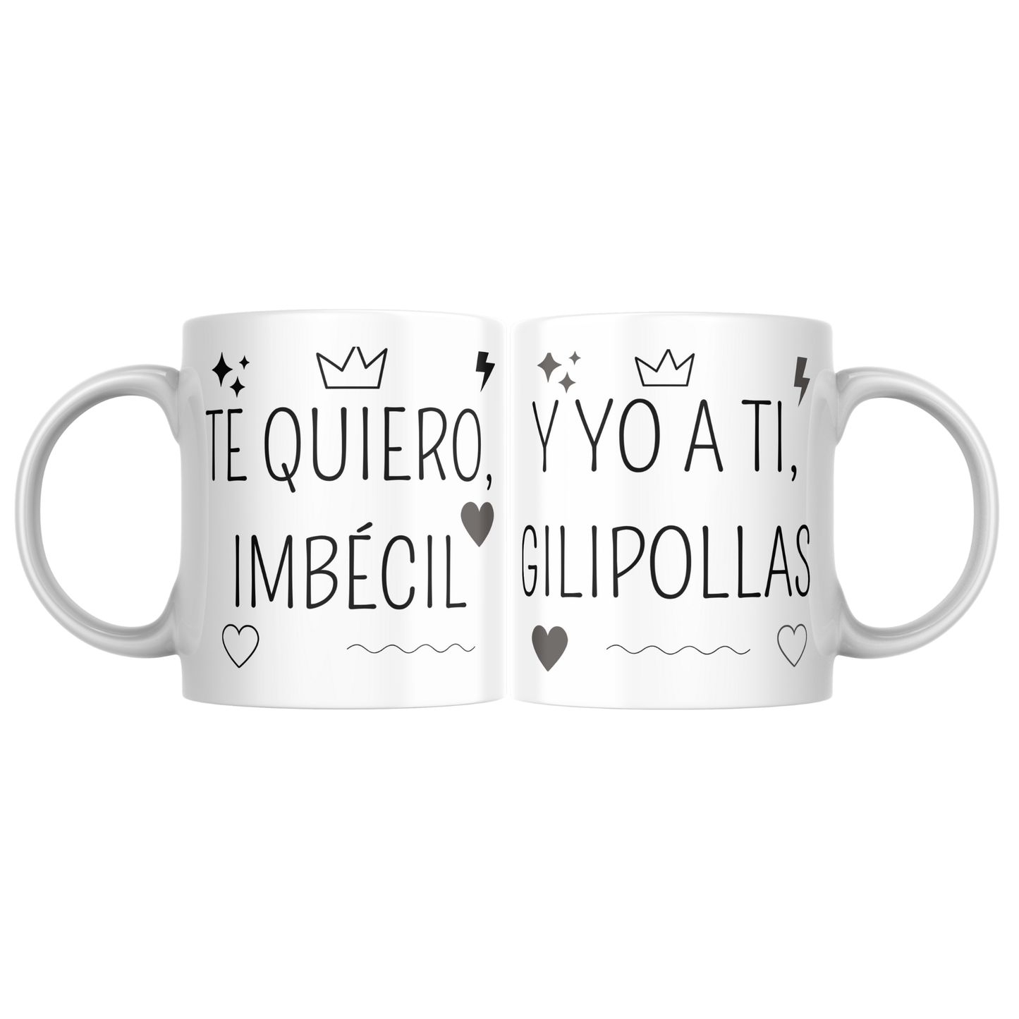 Tazas Pack Te quiero Imbécil y Yo a Ti Gilipollas. Regalo Original y Divertido. Apta para Lavavajillas y Microondas Capacidad 325ml