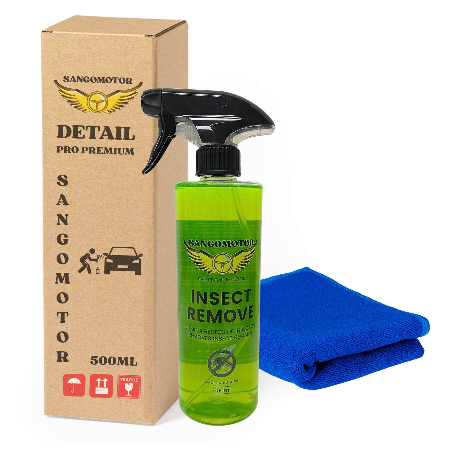 Limpia Mosquitos Detail | Eliminador de Insectos Profesional con Aroma a Melón | Fórmula Verde Biodegradable | Seguro para Pintura, Plásticos y Cristales. SANGOMOTOR