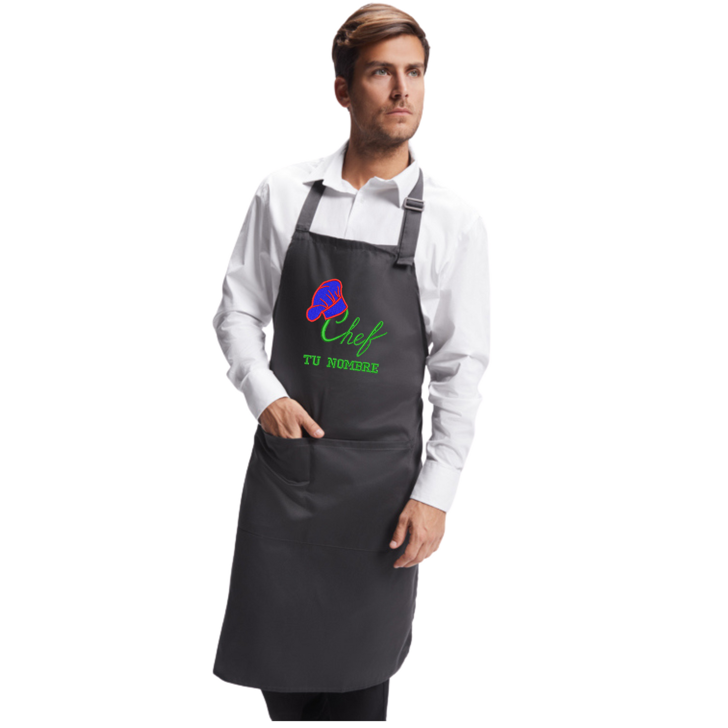 SANGOIMPRESS Delantal Chef Cocinero Hombre Mujer Personalizado Bordado Con Tu Nombre. Regalo original. Bordado