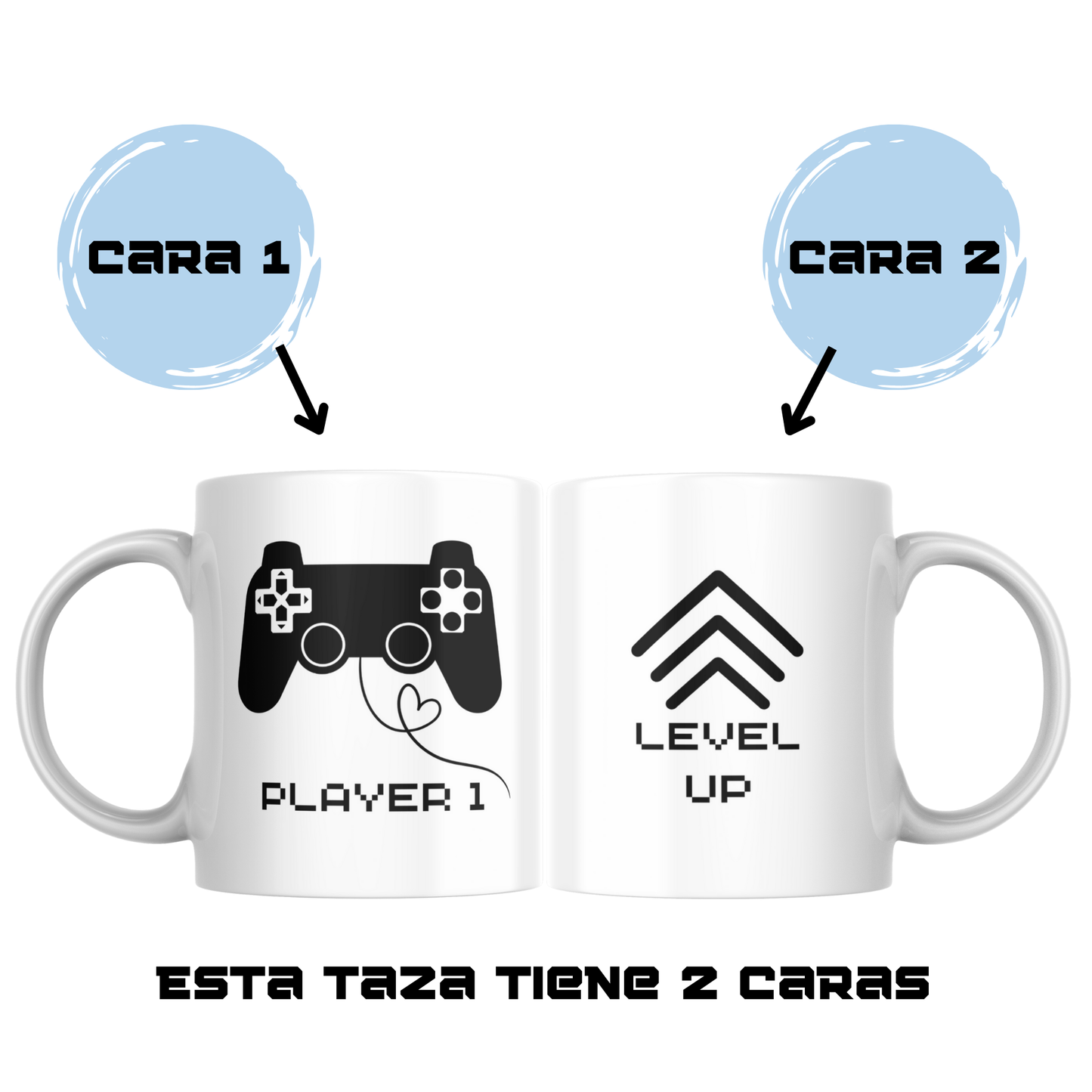 Pack de Dos Tazas Personalizadas para Pareja, Familia, Amigos. Regalo Original y Divertido. Regalo para San Valentin, Aniversario, Cumpleaños Apta para Lavavajillas y Microondas (PLAYERS)