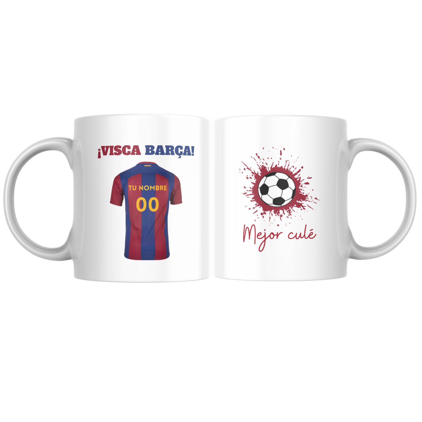 Taza Barcelona Personalizada Con Tu Nombre y Número Favorito. Regalo para Aficionados al Fútbol – Cerámica de Alta Calidad, Apta para Microondas y Lavavajillas