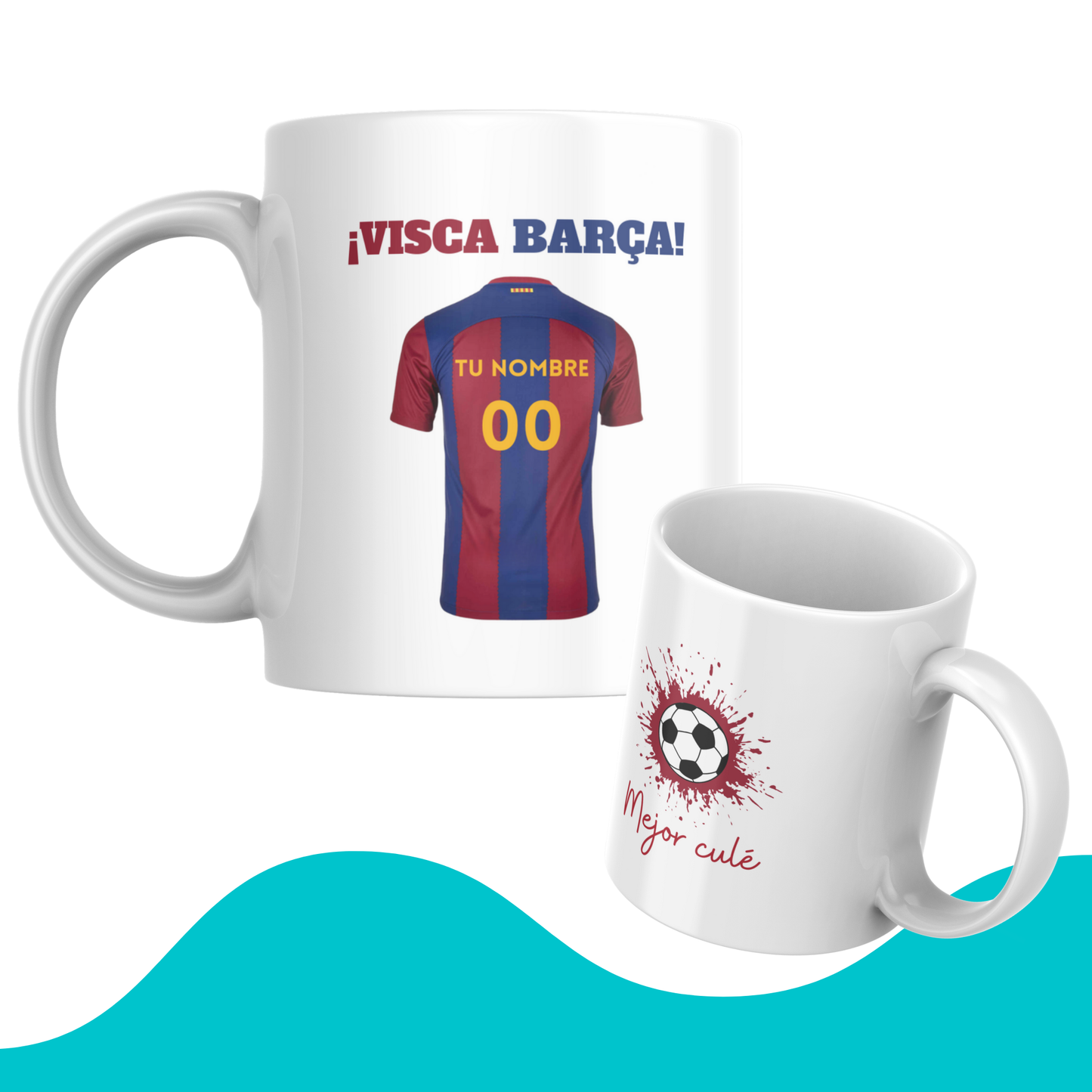 Taza Barcelona Personalizada Con Tu Nombre y Número Favorito. Regalo para Aficionados al Fútbol – Cerámica de Alta Calidad, Apta para Microondas y Lavavajillas