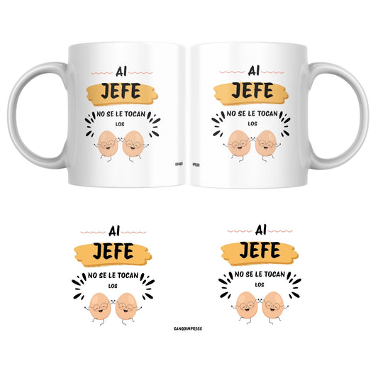 Taza divertida “Al jefe no se le toca… los huevos” – Regalo gracioso para oficina o compañeros de trabajo – Cerámica premium 325ml