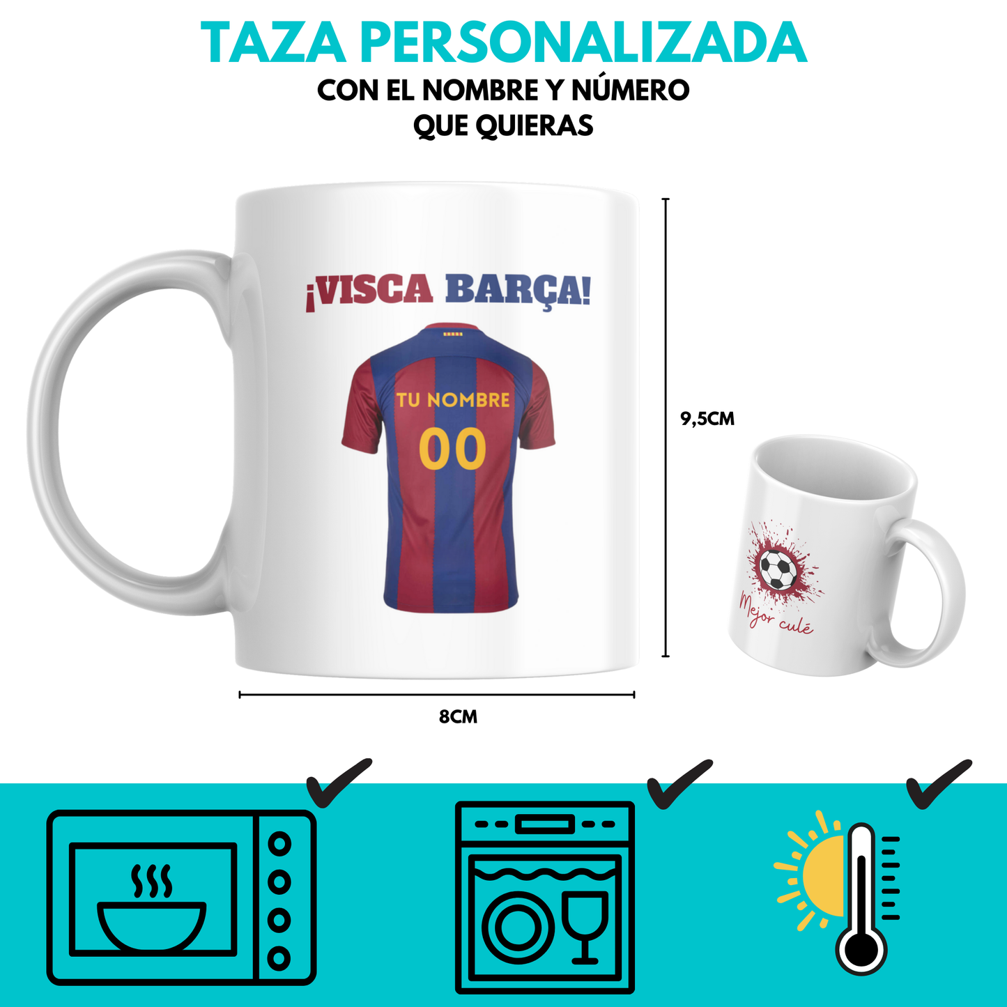 Taza Barcelona Personalizada Con Tu Nombre y Número Favorito. Regalo para Aficionados al Fútbol – Cerámica de Alta Calidad, Apta para Microondas y Lavavajillas