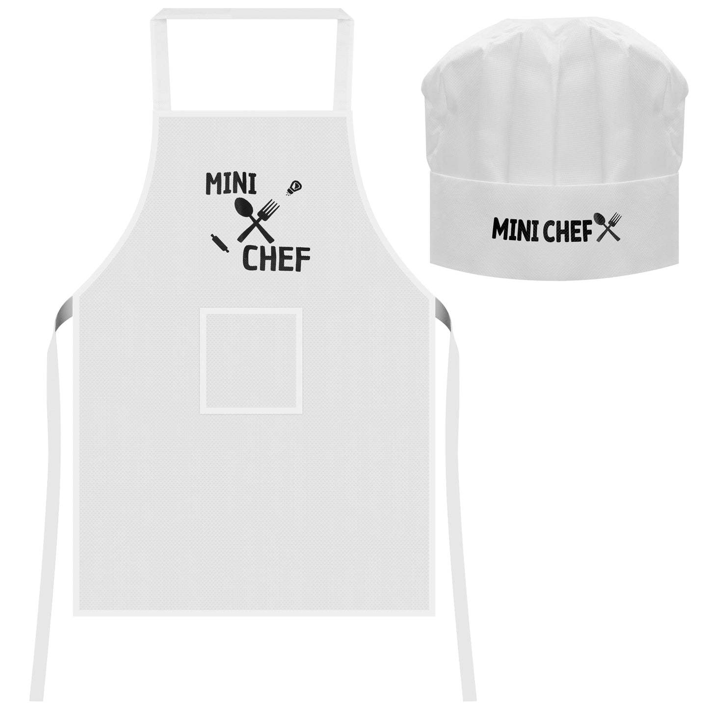 Delantal y Gorro Mini Chef para Niño Niña Cocinero con Bolsillo Delantero y Material Ecológico