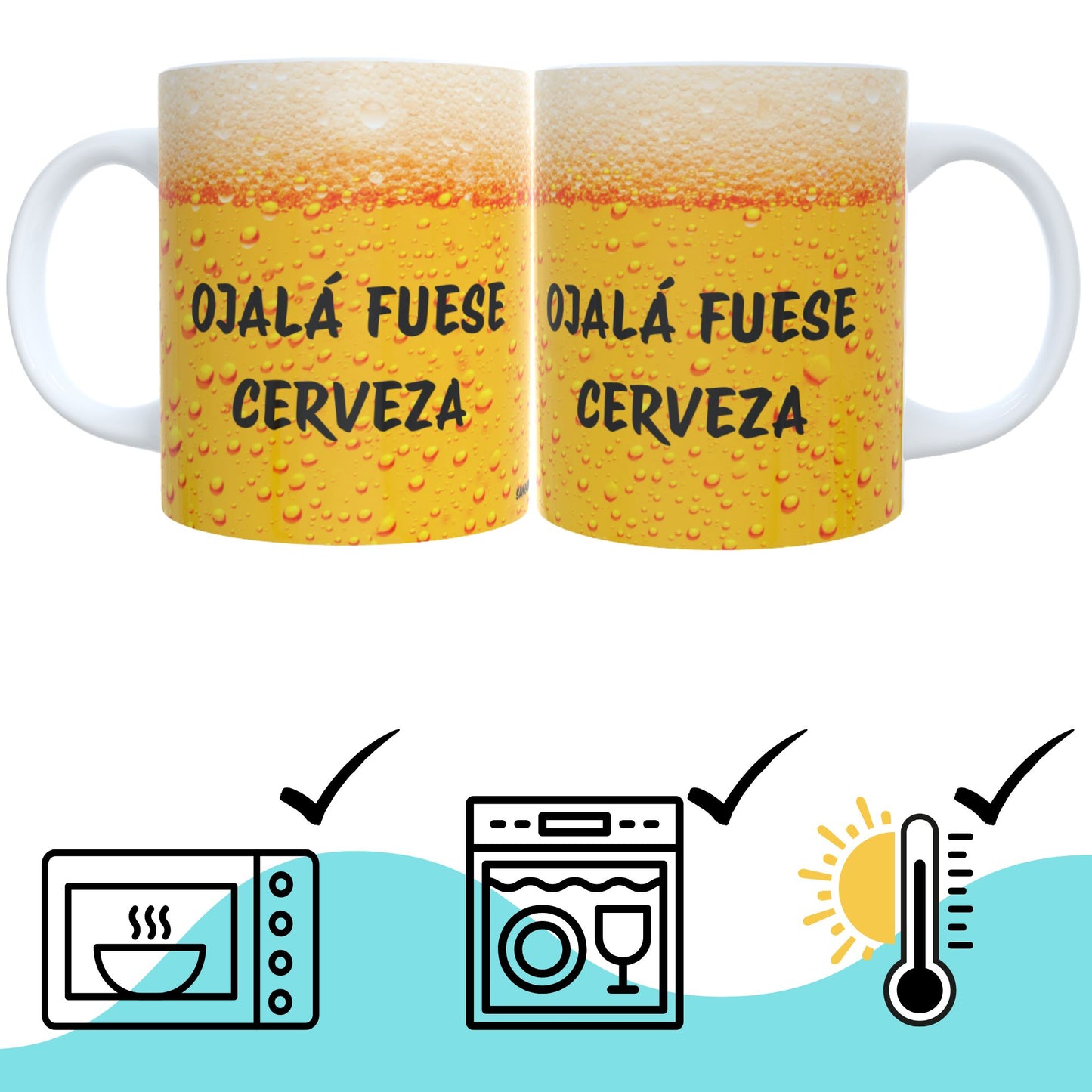 Taza Personalizada "Ojalá Fuese Cerveza" 330ml | Diseño Divertido Tipo Cerveza | Taza Original de Cerámica para Café, Té o Cerveza | Regalo Gracioso para Amantes de la Cerveza